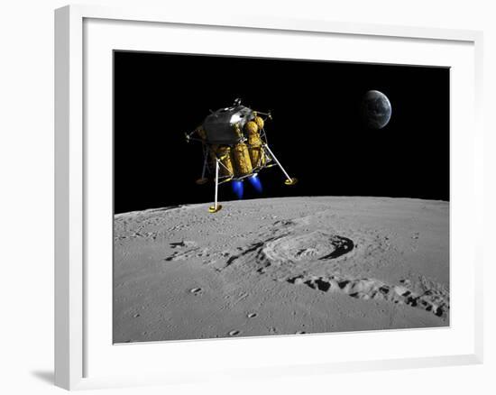 A Lunar Lander Begins its Descent to the Moon's Surface-Stocktrek Images-Framed Photographic Print