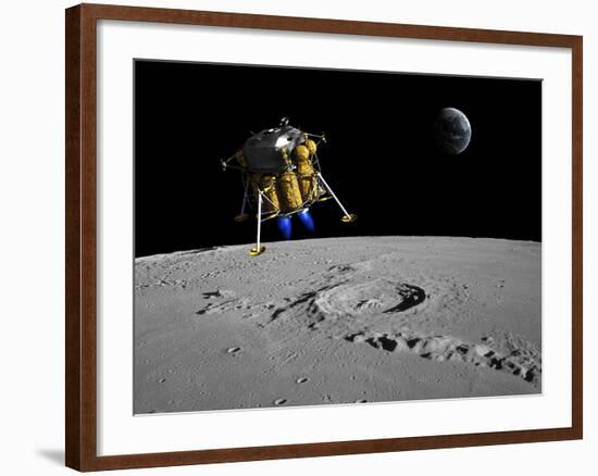 A Lunar Lander Begins its Descent to the Moon's Surface-Stocktrek Images-Framed Photographic Print