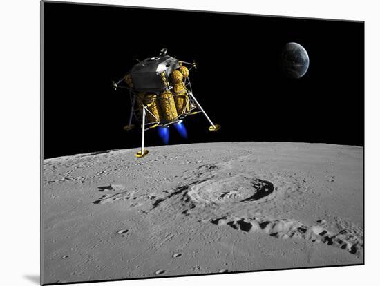 A Lunar Lander Begins its Descent to the Moon's Surface-Stocktrek Images-Mounted Photographic Print