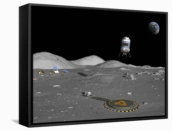 A Lunar Shuttle Descends Toward a Manned Outpost on the Moon-Stocktrek Images-Framed Stretched Canvas
