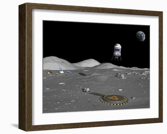 A Lunar Shuttle Descends Toward a Manned Outpost on the Moon-Stocktrek Images-Framed Photographic Print