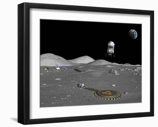 A Lunar Shuttle Descends Toward a Manned Outpost on the Moon-Stocktrek Images-Framed Photographic Print