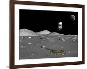 A Lunar Shuttle Descends Toward a Manned Outpost on the Moon-Stocktrek Images-Framed Photographic Print