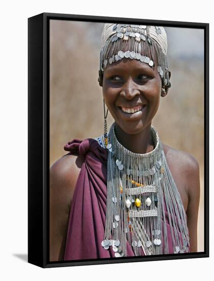 A Maasai Girl from the Kisongo Clan Wearing an Attractive Beaded Headband and Necklace-Nigel Pavitt-Framed Stretched Canvas