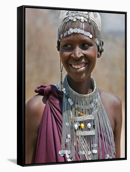 A Maasai Girl from the Kisongo Clan Wearing an Attractive Beaded Headband and Necklace-Nigel Pavitt-Framed Stretched Canvas