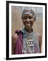 A Maasai Girl from the Kisongo Clan Wearing an Attractive Beaded Headband and Necklace-Nigel Pavitt-Framed Photographic Print