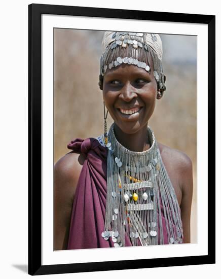 A Maasai Girl from the Kisongo Clan Wearing an Attractive Beaded Headband and Necklace-Nigel Pavitt-Framed Photographic Print