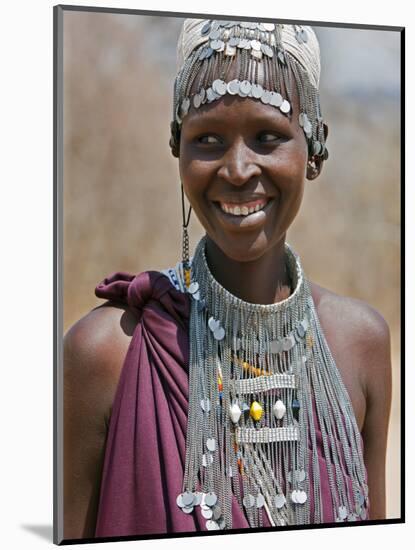 A Maasai Girl from the Kisongo Clan Wearing an Attractive Beaded Headband and Necklace-Nigel Pavitt-Mounted Photographic Print