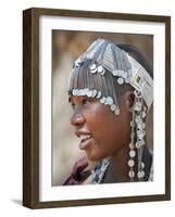 A Maasai Girl from the Kisongo Clan Wearing an Attractive Beaded Headband-Nigel Pavitt-Framed Photographic Print