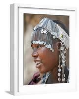 A Maasai Girl from the Kisongo Clan Wearing an Attractive Beaded Headband-Nigel Pavitt-Framed Photographic Print