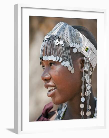 A Maasai Girl from the Kisongo Clan Wearing an Attractive Beaded Headband-Nigel Pavitt-Framed Photographic Print