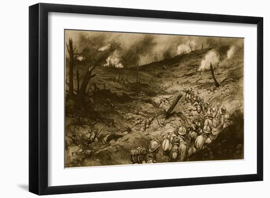 A Maelstrom of the Meuse: French Infantry Debouching to Attack a Flaming Ridge Near Douaumont-null-Framed Premium Giclee Print