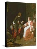 A Maid and an Officer, C. 1660-70-Gabriel Metsu-Stretched Canvas