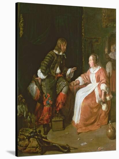 A Maid and an Officer, C. 1660-70-Gabriel Metsu-Stretched Canvas
