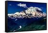 A Majestic Wide Angle View of Snow Capped Mount Rainier and a Deep River Valley-Richard McMillin-Framed Stretched Canvas