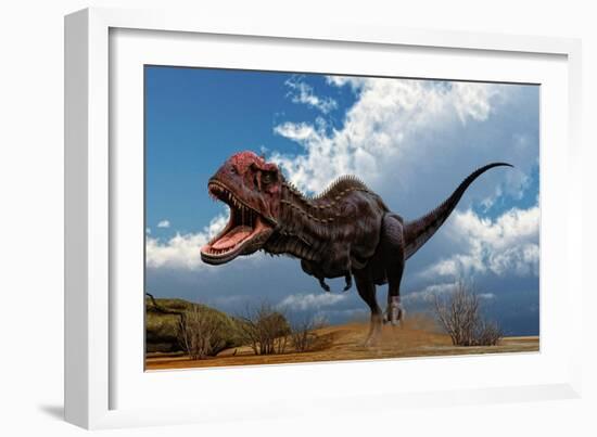 A Majungasaurus Breaks into a Run Upon Seeing Prey-null-Framed Art Print