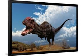 A Majungasaurus Breaks into a Run Upon Seeing Prey-null-Framed Art Print