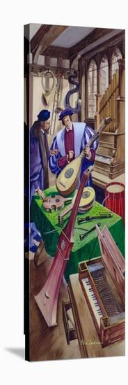 A Maker of Musical Instruments in His Shop in Tudor times (Gouache on Paper)-Peter Jackson-Stretched Canvas