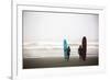 A Male And Female Surfer Hold Their Surfboards In The Olympic National Park In Washington State-Ben Herndon-Framed Photographic Print