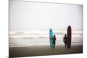 A Male And Female Surfer Hold Their Surfboards In The Olympic National Park In Washington State-Ben Herndon-Mounted Photographic Print