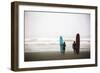 A Male And Female Surfer Hold Their Surfboards In The Olympic National Park In Washington State-Ben Herndon-Framed Photographic Print