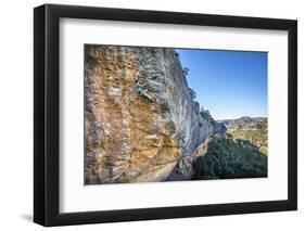 A Male Climber on Sativa Patatica (8A) at the Raco De Les Tenebres Sector at Margalef, Spain-Ben Herndon-Framed Photographic Print