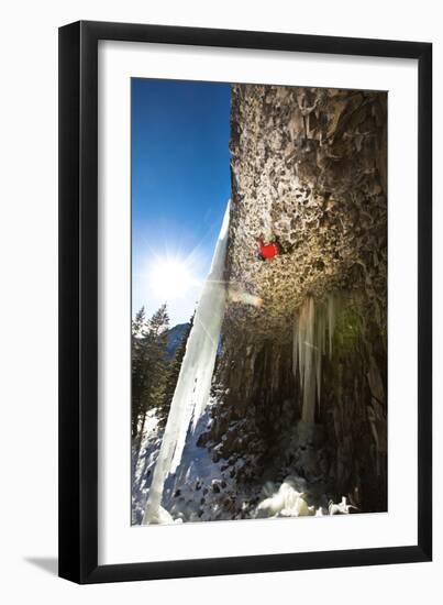 A Male Climber on the 30-Foot Horizontal Roof Route in the Bingo Cave at Hyalite Canyon in Montana-Ben Herndon-Framed Photographic Print