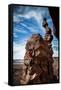 A Male Climber on the Third Pitch of Classic Tower Climb Ancient Art, Fisher Towers, Moab, Utah-Dan Holz-Framed Stretched Canvas