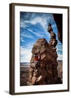 A Male Climber on the Third Pitch of Classic Tower Climb Ancient Art, Fisher Towers, Moab, Utah-Dan Holz-Framed Photographic Print