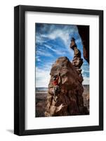 A Male Climber on the Third Pitch of Classic Tower Climb Ancient Art, Fisher Towers, Moab, Utah-Dan Holz-Framed Photographic Print