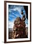 A Male Climber on the Third Pitch of Classic Tower Climb Ancient Art, Fisher Towers, Moab, Utah-Dan Holz-Framed Photographic Print