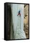 A Male Ice Climber Climbing the 6th Pitch of Broken Hearts, (Wi5), Cody Wyoming-Daniel Gambino-Framed Stretched Canvas