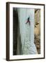 A Male Ice Climber Climbing the 6th Pitch of Broken Hearts, (Wi5), Cody Wyoming-Daniel Gambino-Framed Photographic Print