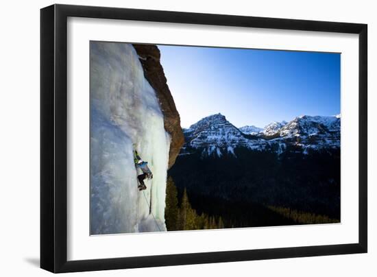 A Male Ice Climber Climbs over Easy (Wi3) in Hyalite Canyon in Montana-Ben Herndon-Framed Photographic Print