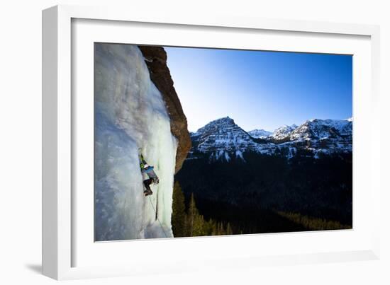 A Male Ice Climber Climbs over Easy (Wi3) in Hyalite Canyon in Montana-Ben Herndon-Framed Photographic Print