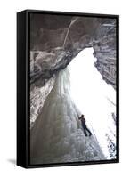 A Male Ice Climber on the 6th Pitch of Broken Hearts, Cody, Wyoming-Daniel Gambino-Framed Stretched Canvas