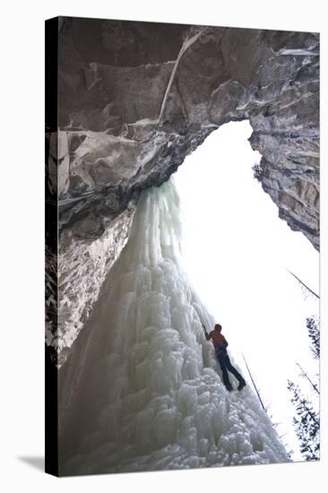 A Male Ice Climber on the 6th Pitch of Broken Hearts, Cody, Wyoming-Daniel Gambino-Stretched Canvas