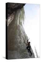 A Male Ice Climber on the 6th Pitch of Broken Hearts, Cody, Wyoming-Daniel Gambino-Stretched Canvas