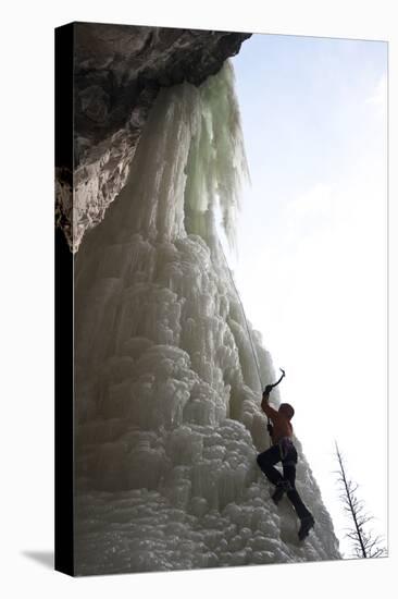 A Male Ice Climber on the 6th Pitch of Broken Hearts, Cody, Wyoming-Daniel Gambino-Stretched Canvas