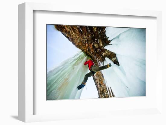 A Male Ice Climber Solos as He Stems Between Ice Columns at Banks Lake in Central Washington-Ben Herndon-Framed Photographic Print