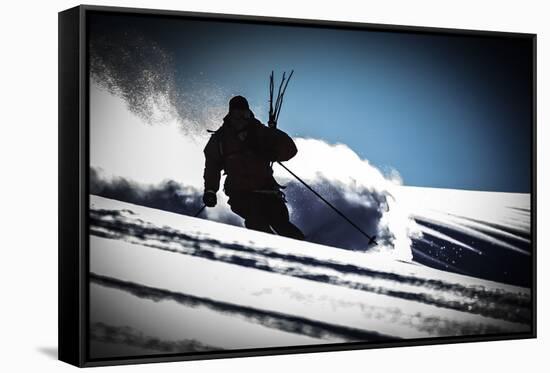 A Male Skier Makes High-Speed Powder Turns Down Butter Bowl, Southern Chugach Mountains, Alaska-Jay Goodrich-Framed Stretched Canvas