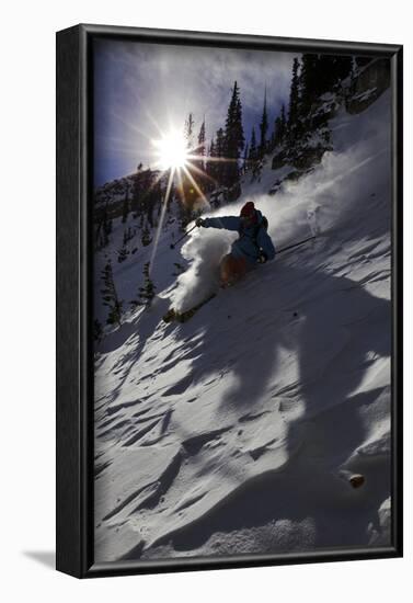 A Male Skier Travels Down the Mountain at Snowbird, Utah-Adam Barker-Framed Photographic Print