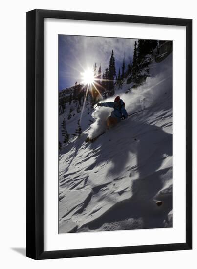 A Male Skier Travels Down the Mountain at Snowbird, Utah-Adam Barker-Framed Photographic Print