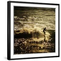 A Male Surfer Rides A Wave In The Pacific Ocean Off The Coast Of Santa Cruz This Image Tinted-Ron Koeberer-Framed Photographic Print