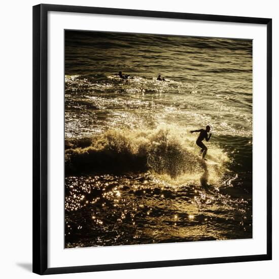 A Male Surfer Rides A Wave In The Pacific Ocean Off The Coast Of Santa Cruz This Image Tinted-Ron Koeberer-Framed Photographic Print