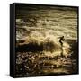 A Male Surfer Rides A Wave In The Pacific Ocean Off The Coast Of Santa Cruz This Image Tinted-Ron Koeberer-Framed Stretched Canvas