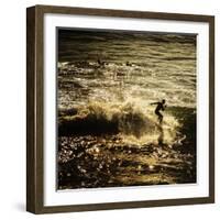 A Male Surfer Rides A Wave In The Pacific Ocean Off The Coast Of Santa Cruz This Image Tinted-Ron Koeberer-Framed Photographic Print
