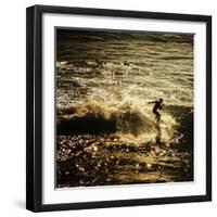 A Male Surfer Rides A Wave In The Pacific Ocean Off The Coast Of Santa Cruz This Image Tinted-Ron Koeberer-Framed Photographic Print