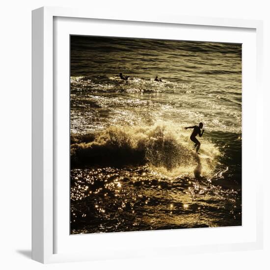 A Male Surfer Rides A Wave In The Pacific Ocean Off The Coast Of Santa Cruz This Image Tinted-Ron Koeberer-Framed Photographic Print