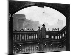 A Man and a Boy Feeding the Birds by Blackfriars Bridge, London, 1926-1927-null-Mounted Giclee Print